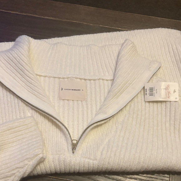 Lucky Brand Sweaters - Lucky Brand Cream Ribbed Half-Zip Sweater